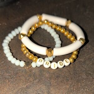 Gold and White Beaded Bride Bracelet Set